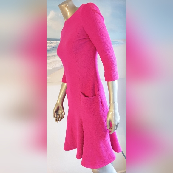 ♧$2,800 2017 OSCAR DE LA RENTA STUNNING PINK WOOL DAY DRESS US 4 S - Picture 3 of 7